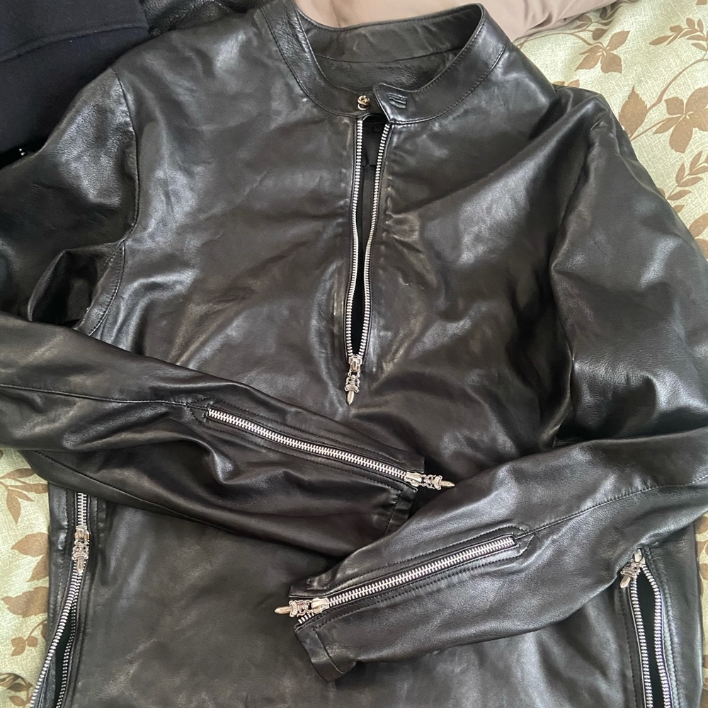 Chrome hearts quarter zip leather jacket